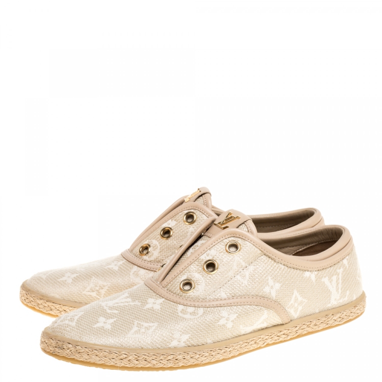 Pre Owned Louis Vuitton Beige Monogram Canvas Laceless Espadrille Sneakers Size 37