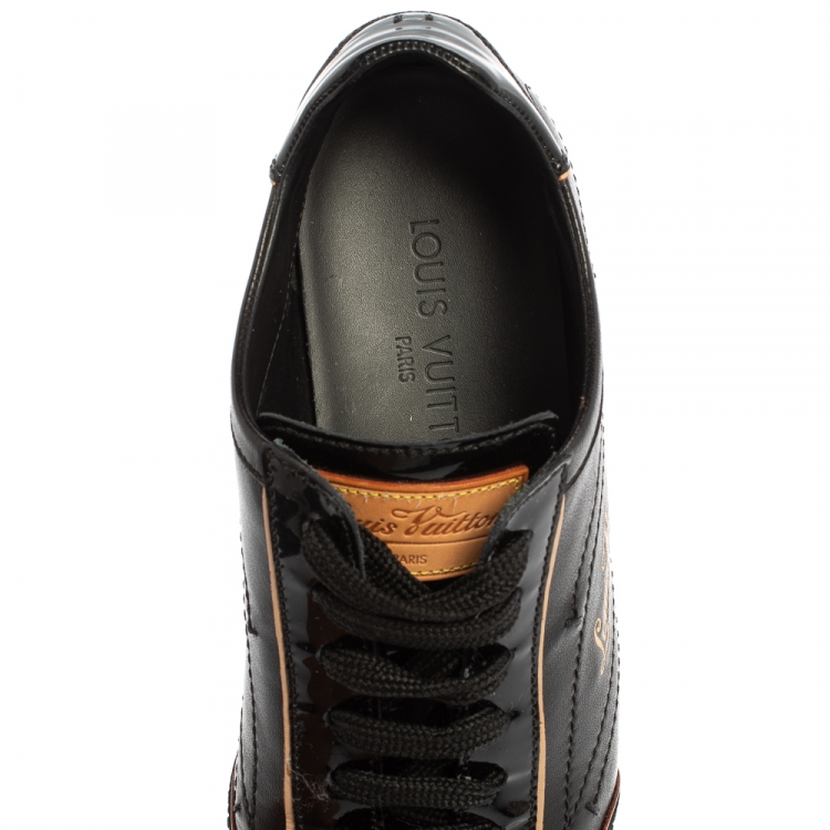 Pre Owned Louis Vuitton Black Patent Leather Low Top Sneakers Size 36.5