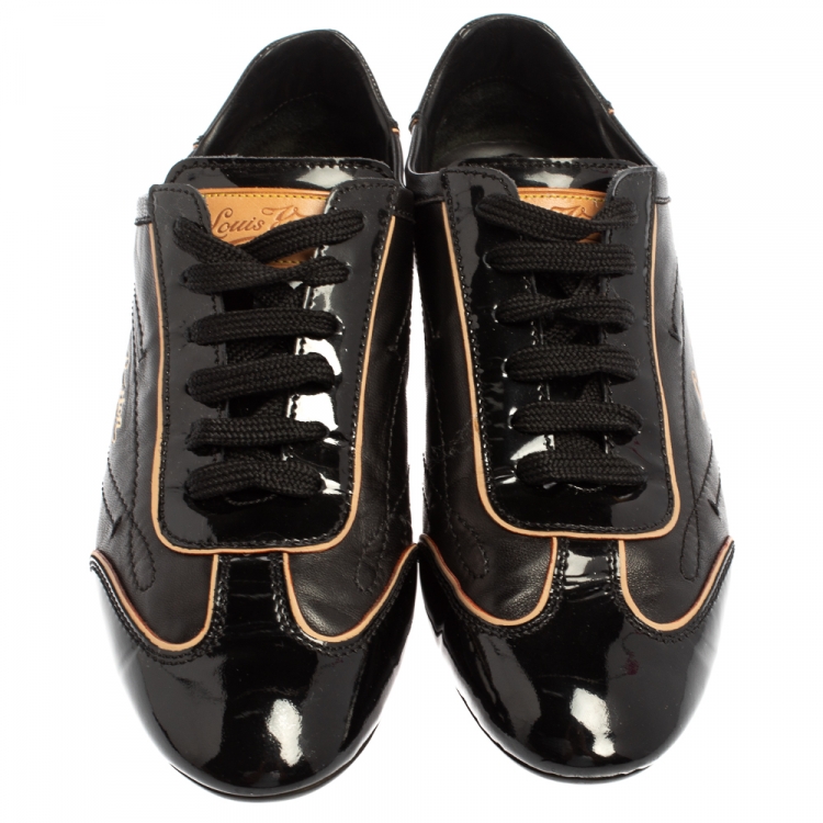 Pre Owned Louis Vuitton Black Patent Leather Low Top Sneakers Size 36.5