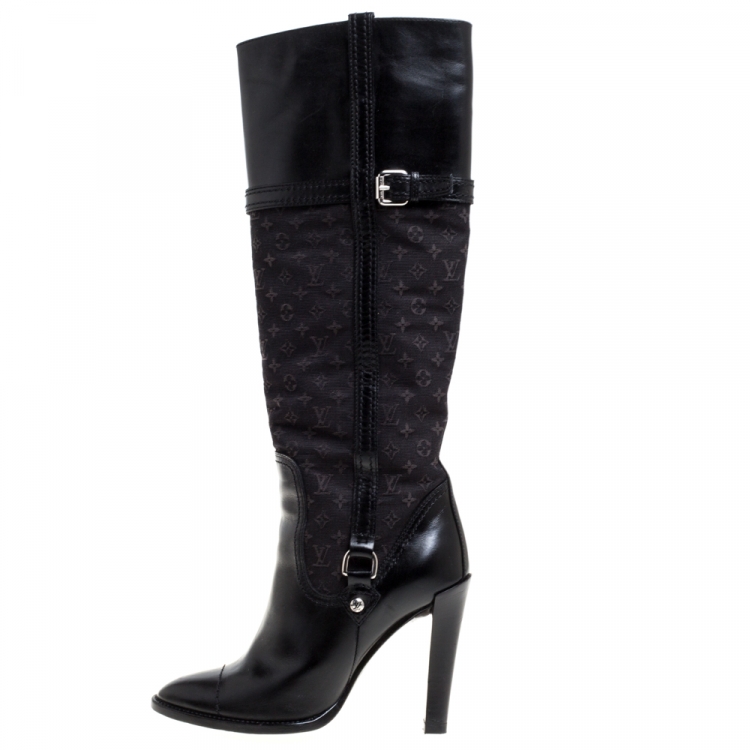 LOUIS VUITTON boots Knee-high boots Monogram flower leather Black