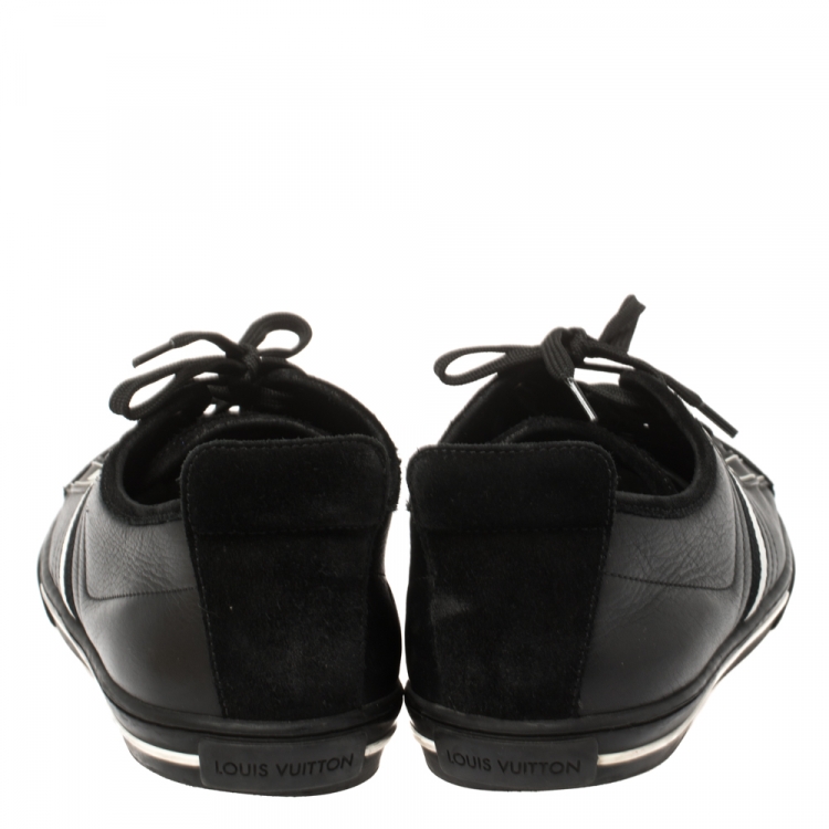 Pre Owned Louis Vuitton Black Leather And Suede Low Top Sneakers Size 37.5