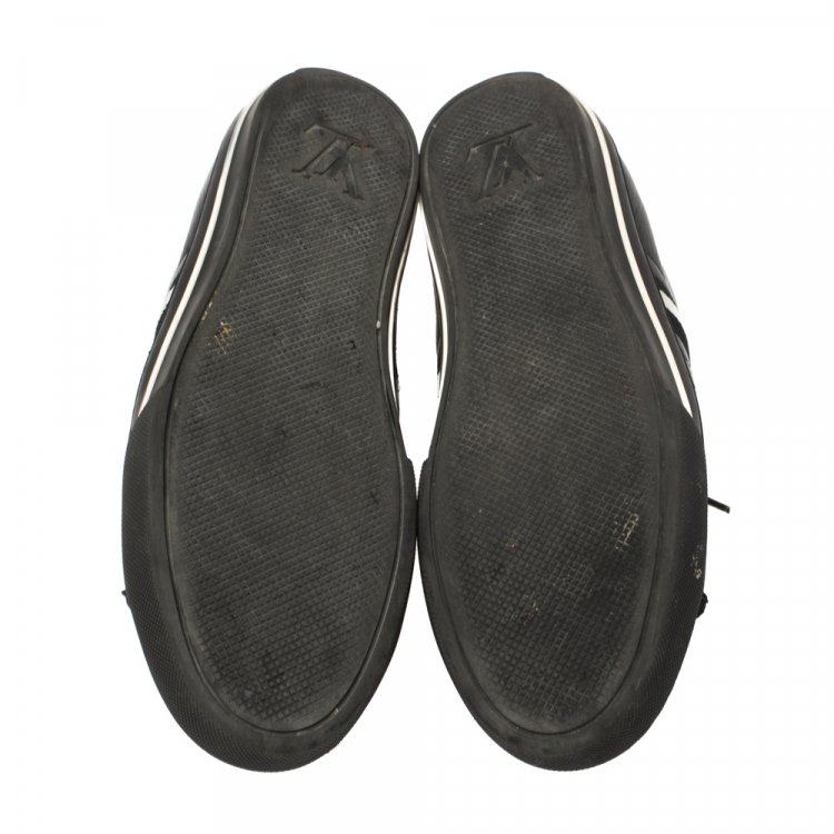 Pre Owned Louis Vuitton Black Leather And Suede Low Top Sneakers Size 37.5