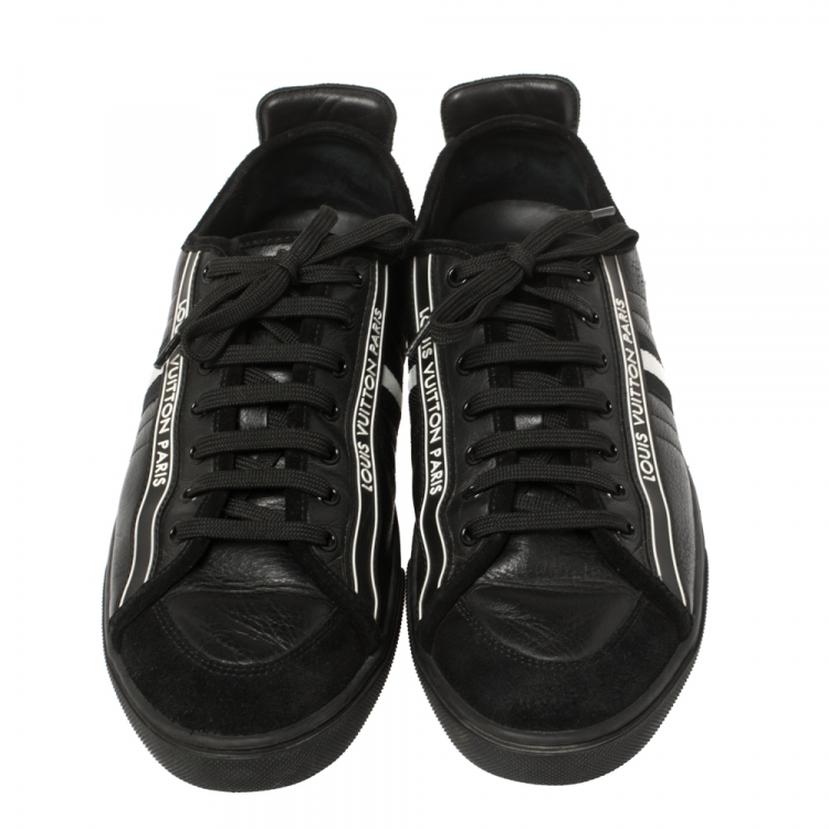 Pre Owned Louis Vuitton Black Leather And Suede Low Top Sneakers Size 37.5