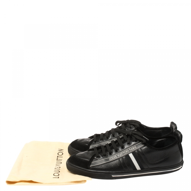 Pre Owned Louis Vuitton Black Leather And Suede Low Top Sneakers Size 37.5