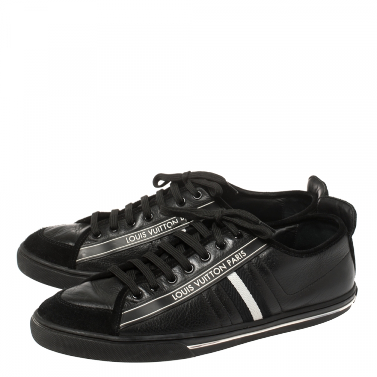 Pre Owned Louis Vuitton Black Leather And Suede Low Top Sneakers Size 37.5