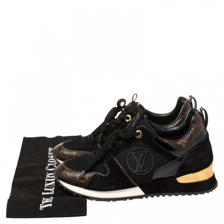 Pre Owned Louis Vuitton Black/Brown Monogram Canvas And Mesh Run Away Sneakers Size 37