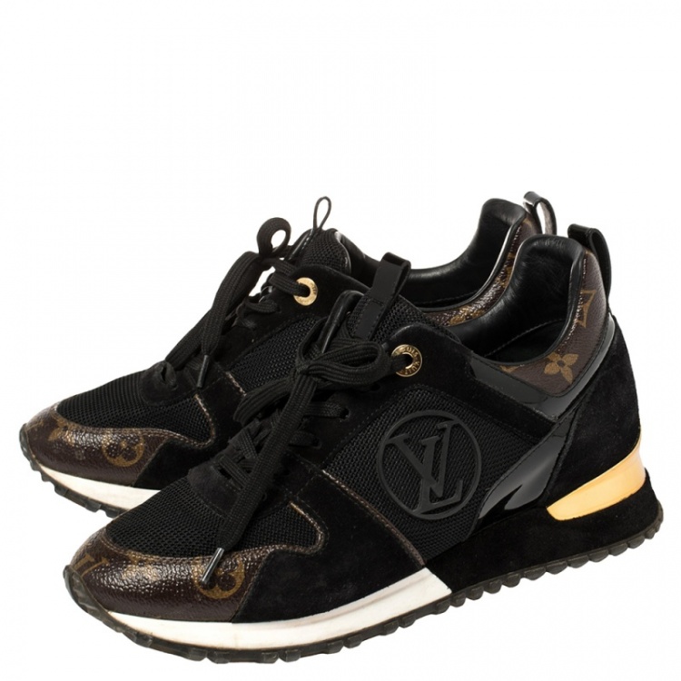 Pre Owned Louis Vuitton Black/Brown Monogram Canvas And Mesh Run Away Sneakers Size 37