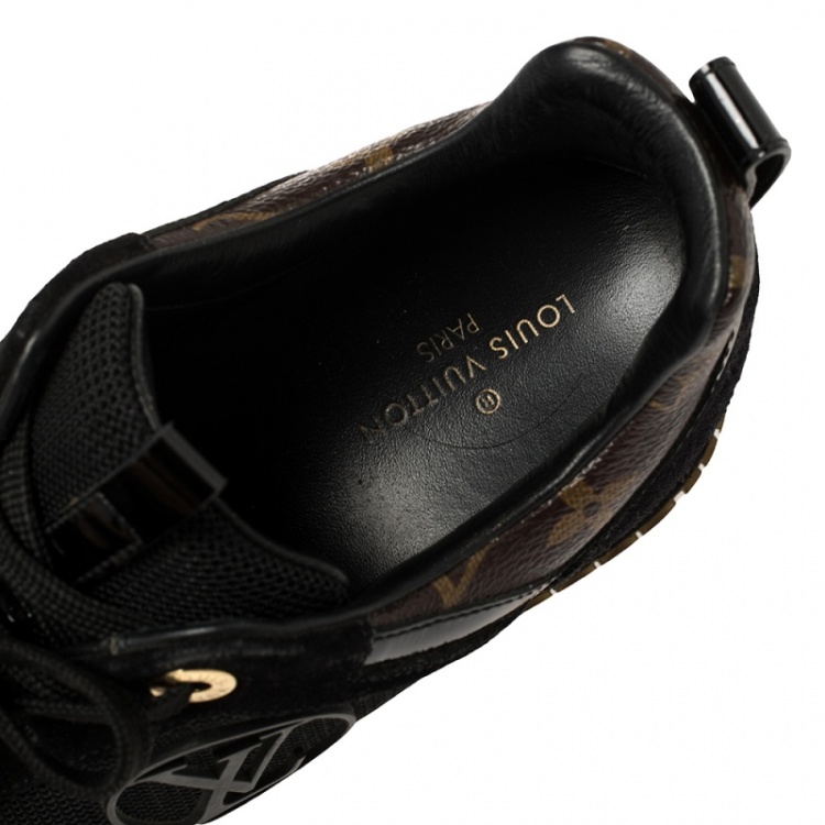 Pre Owned Louis Vuitton Black/Brown Monogram Canvas And Mesh Run Away Sneakers Size 37