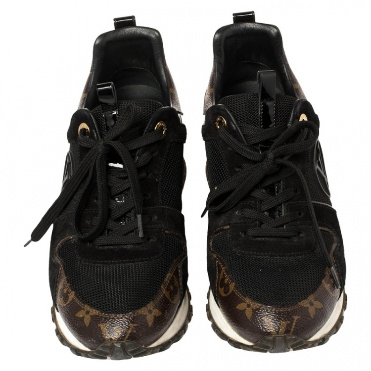 Pre Owned Louis Vuitton Black/Brown Monogram Canvas And Mesh Run Away Sneakers Size 37