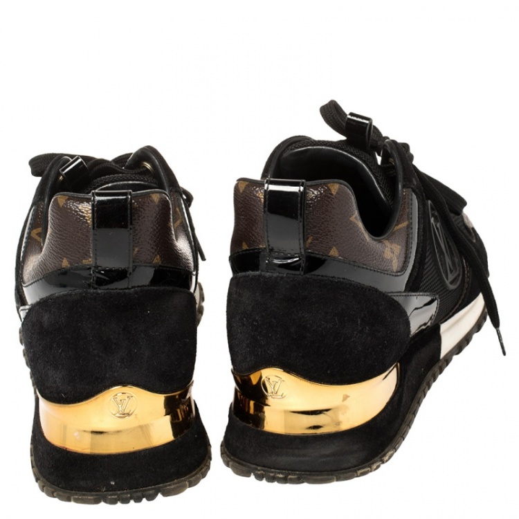 Pre Owned Louis Vuitton Black/Brown Monogram Canvas And Mesh Run Away Sneakers Size 37