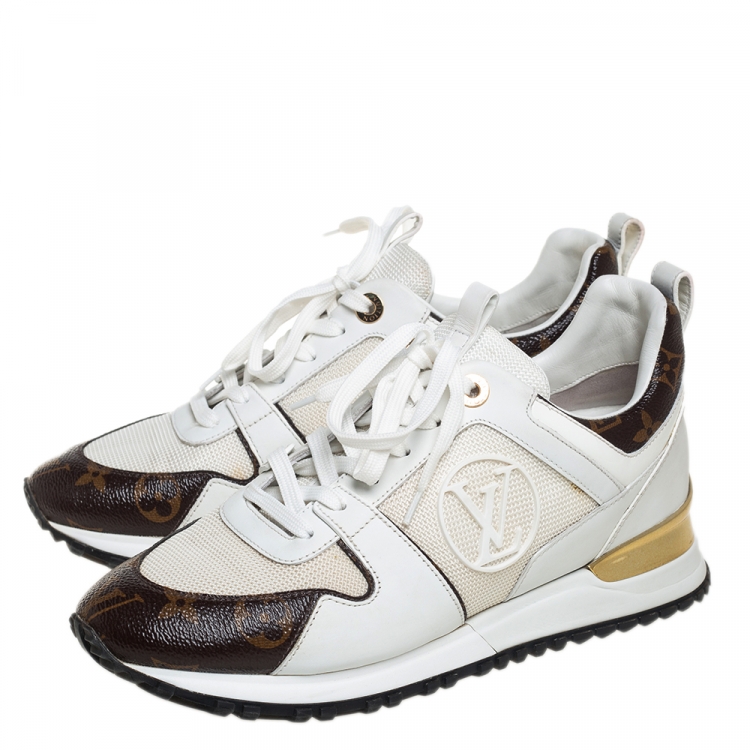 Pre Owned Louis Vuitton White/Brown Mesh And Monogram Canvas Run Away Low Top Sneakers Size 38