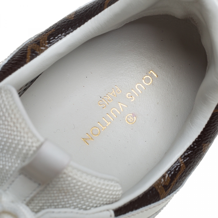 Pre Owned Louis Vuitton White/Brown Mesh And Monogram Canvas Run Away Low Top Sneakers Size 38