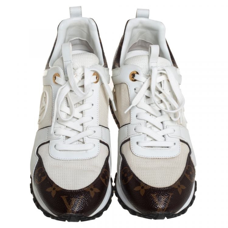 Pre Owned Louis Vuitton White/Brown Mesh And Monogram Canvas Run Away Low Top Sneakers Size 38