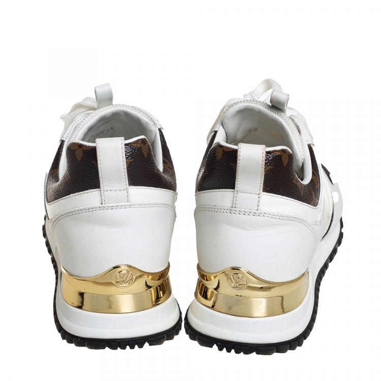Pre Owned Louis Vuitton White/Brown Mesh And Monogram Canvas Run Away Low Top Sneakers Size 38