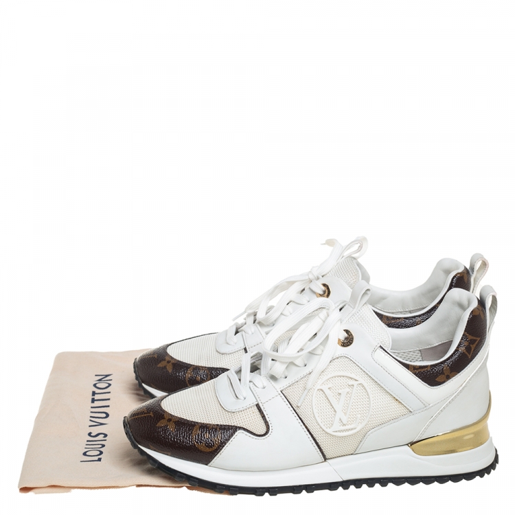 Pre Owned Louis Vuitton White/Brown Mesh And Monogram Canvas Run Away Low Top Sneakers Size 38