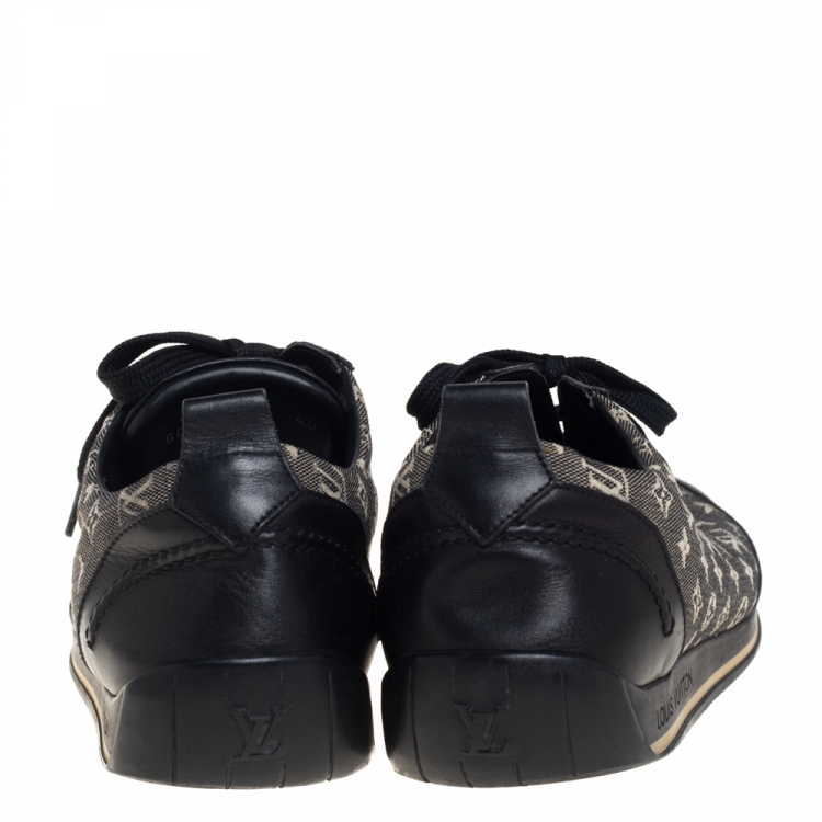 Pre Owned Louis Vuitton Black Leather And Two Tone Mini Lin Monogram Canvas Low Top Sneakers Size 40