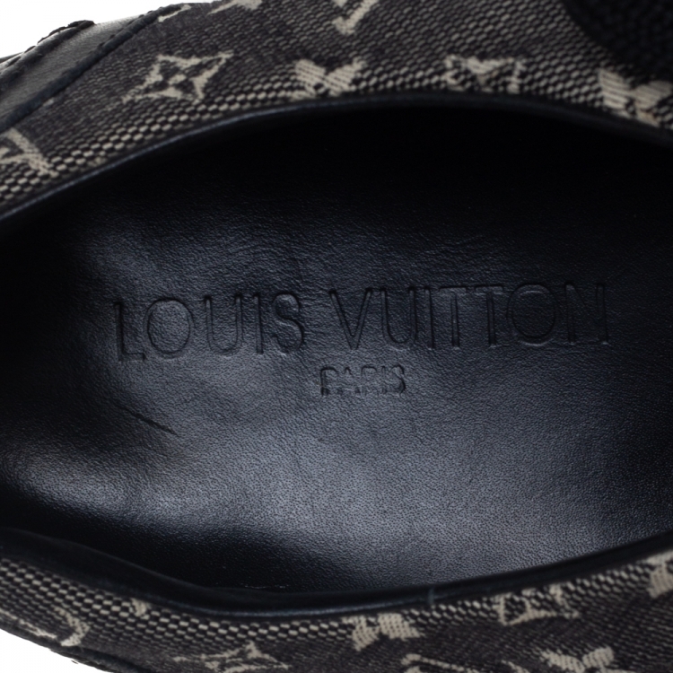 Pre Owned Louis Vuitton Black Leather And Two Tone Mini Lin Monogram Canvas Low Top Sneakers Size 40