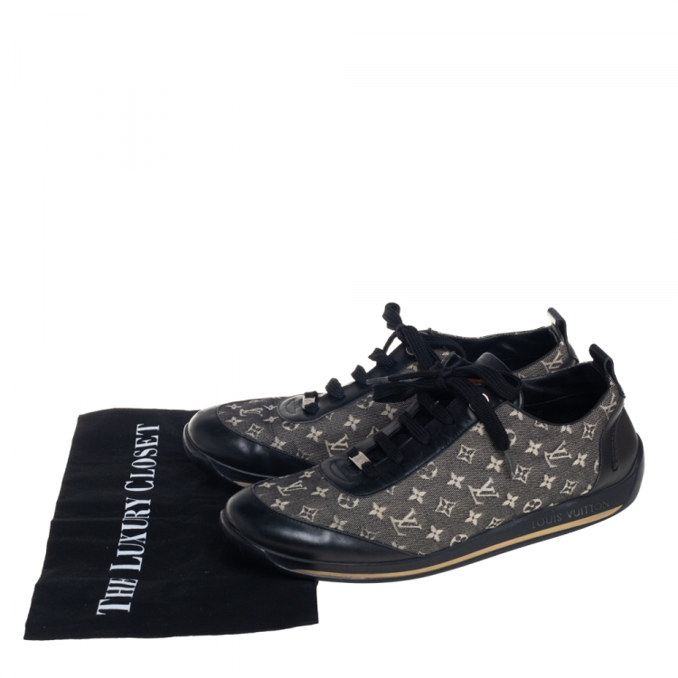 Pre Owned Louis Vuitton Black Leather And Two Tone Mini Lin Monogram Canvas Low Top Sneakers Size 40