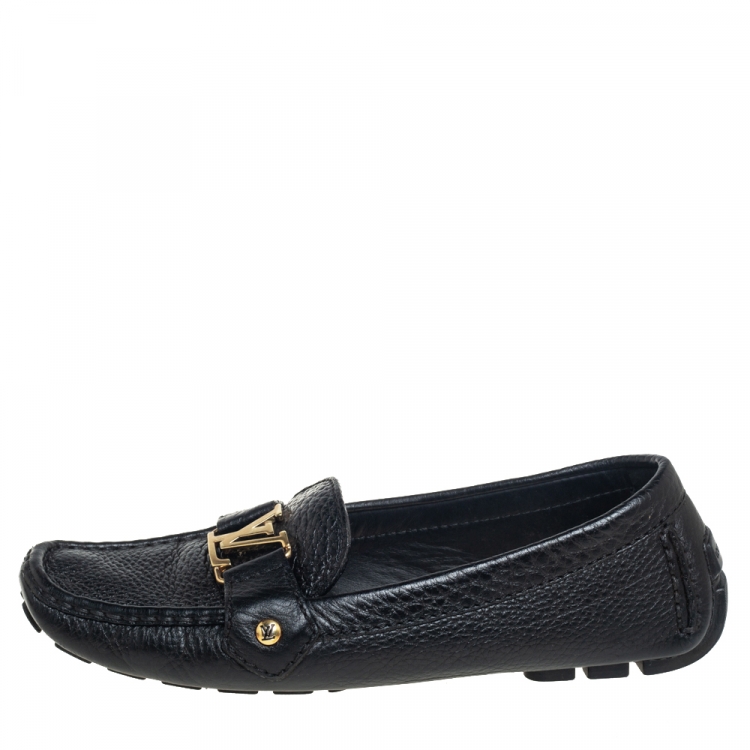 Pre Owned Louis Vuitton Black Leather Monte Carlo Loafers Size 38