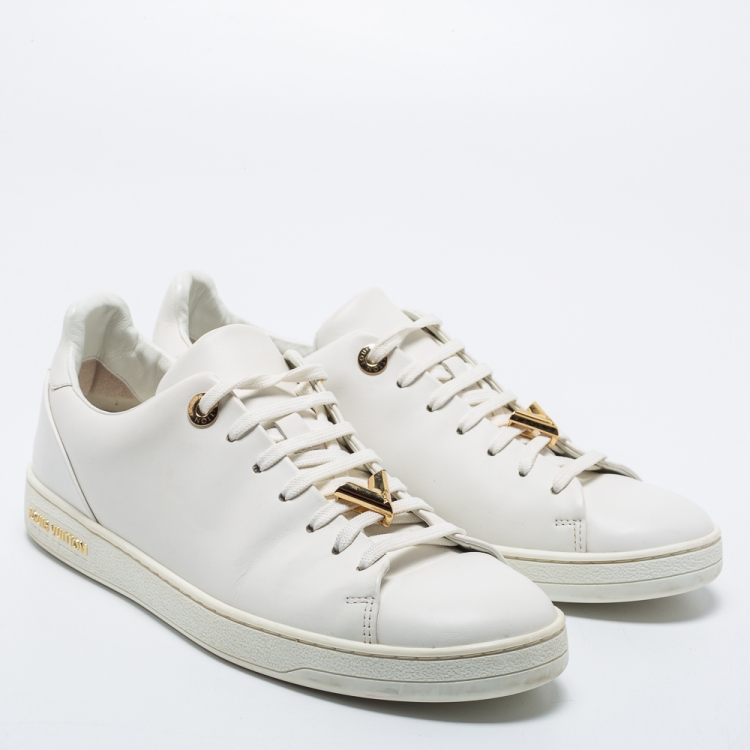 Pre Owned Louis Vuitton White Leather Frontrow Low-Top Sneakers Size 39