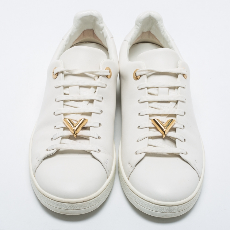 Pre Owned Louis Vuitton White Leather Frontrow Low-Top Sneakers Size 39