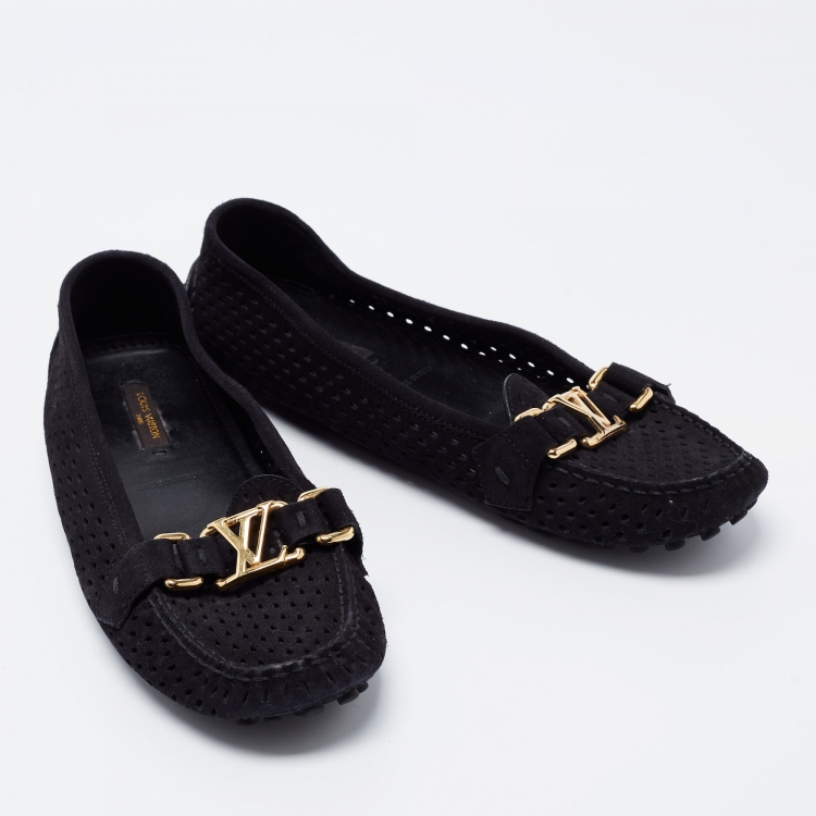 Pre Owned Louis Vuitton Black Suede Oxford Loafers Size 38