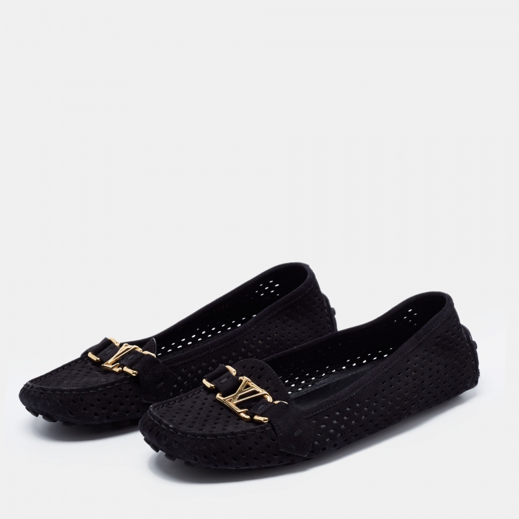 Pre Owned Louis Vuitton Black Suede Oxford Loafers Size 38