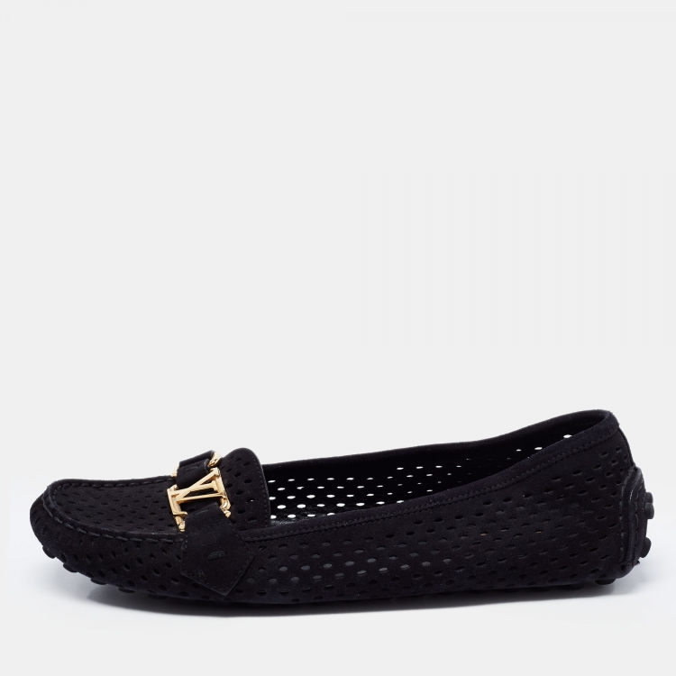 Pre Owned Louis Vuitton Black Suede Oxford Loafers Size 38