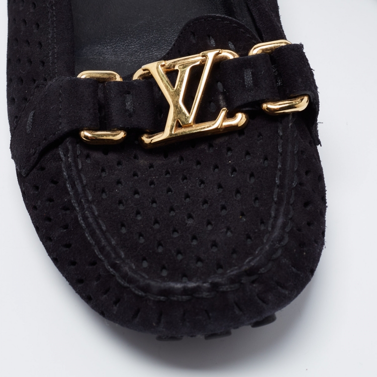 Pre Owned Louis Vuitton Black Suede Oxford Loafers Size 38