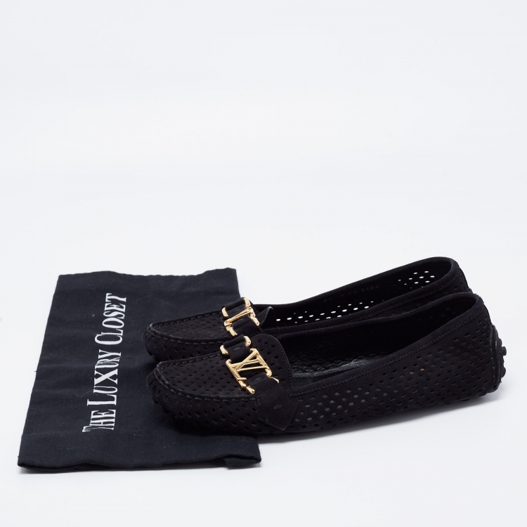 Pre Owned Louis Vuitton Black Suede Oxford Loafers Size 38