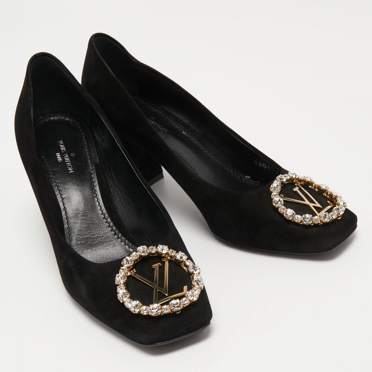 Pre Owned Louis Vuitton Black Suede Crystal Embellished Madeleine Pumps Size 36