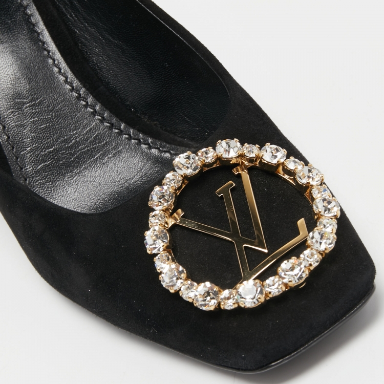 Pre Owned Louis Vuitton Black Suede Crystal Embellished Madeleine Pumps Size 36