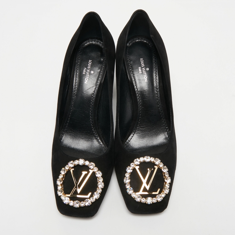 Pre Owned Louis Vuitton Black Suede Crystal Embellished Madeleine Pumps Size 36