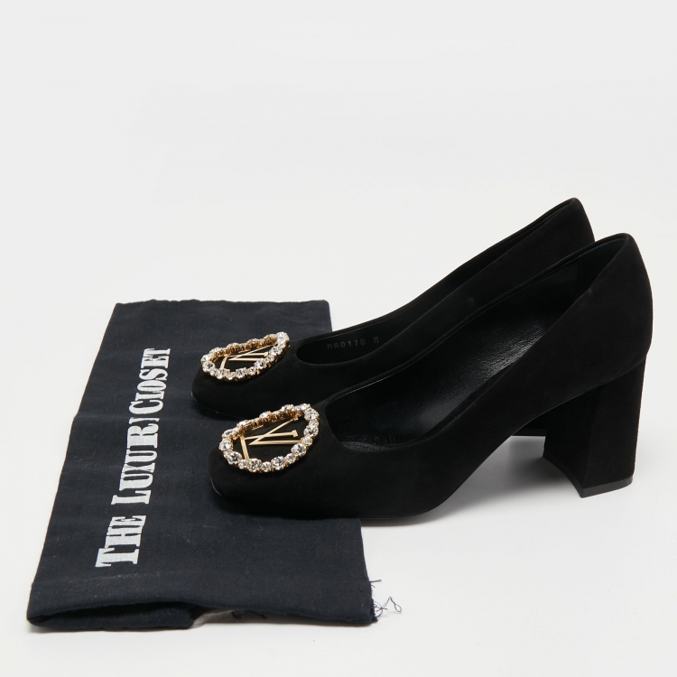 Pre Owned Louis Vuitton Black Suede Crystal Embellished Madeleine Pumps Size 36