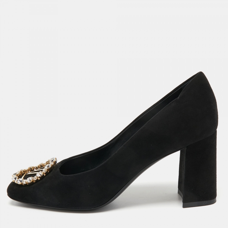 Pre Owned Louis Vuitton Black Suede Crystal Embellished Madeleine Pumps Size 36