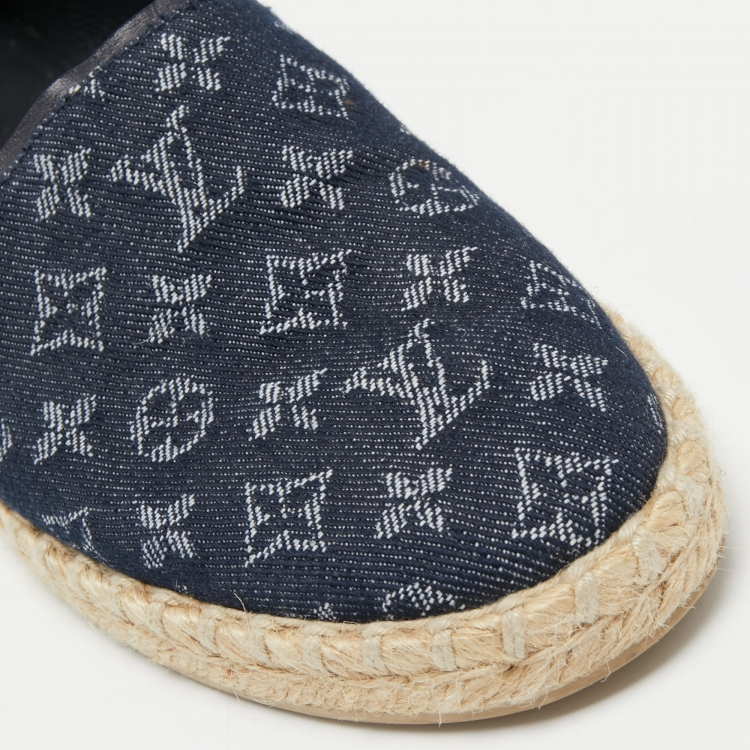 Pre Owned Louis Vuitton Monogram Denim Espadrille Loafers Size 36.5
