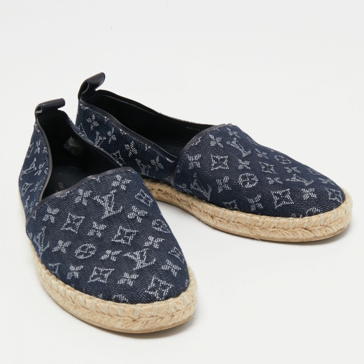 Pre Owned Louis Vuitton Monogram Denim Espadrille Loafers Size 36.5
