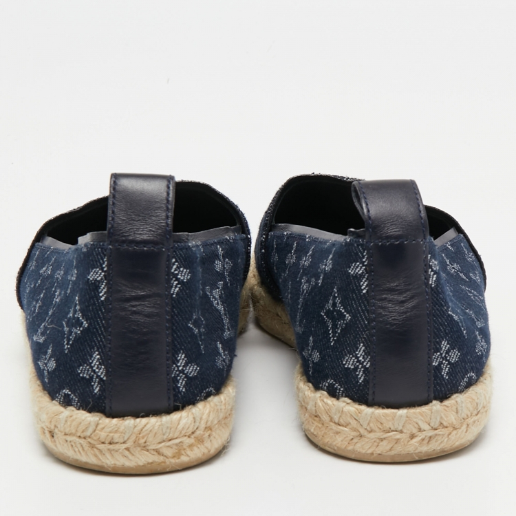 Pre Owned Louis Vuitton Monogram Denim Espadrille Loafers Size 36.5