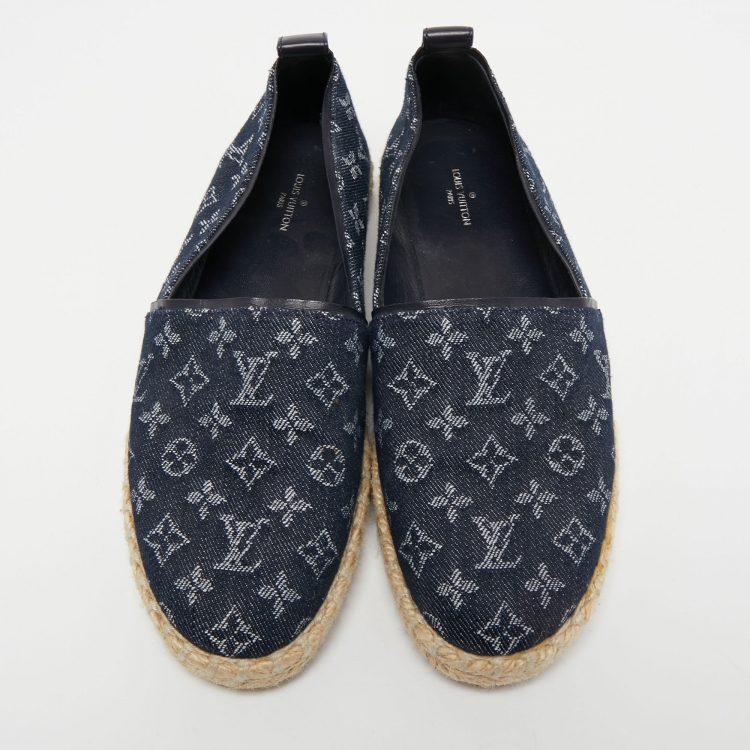 Pre Owned Louis Vuitton Monogram Denim Espadrille Loafers Size 36.5