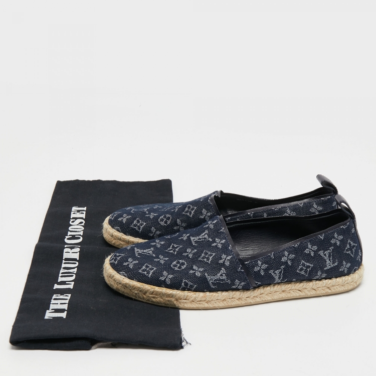 Pre Owned Louis Vuitton Monogram Denim Espadrille Loafers Size 36.5