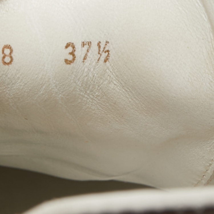 Pre Owned Louis Vuitton White Leather and Monogram Canvas Logo Strap Frontrow Sneakers Size 37.5