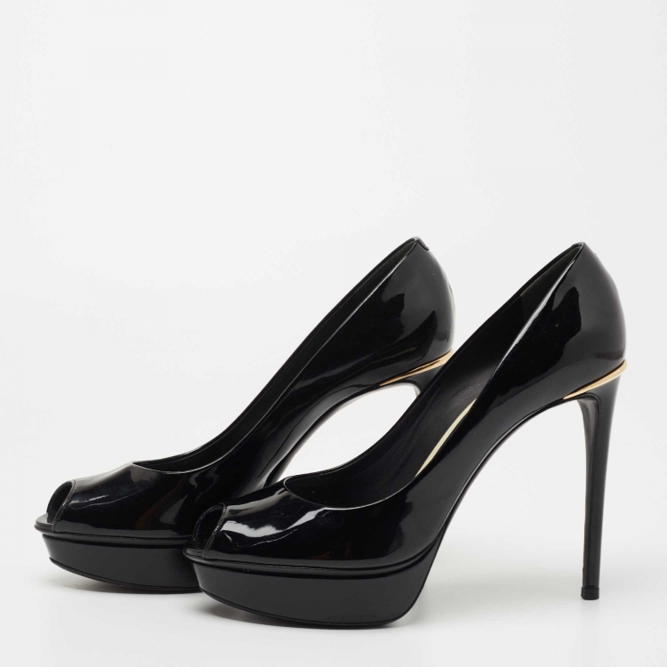 Louis Vuitton Black Patent Leather Eyeline Peep Toe Platform Pumps Size 39