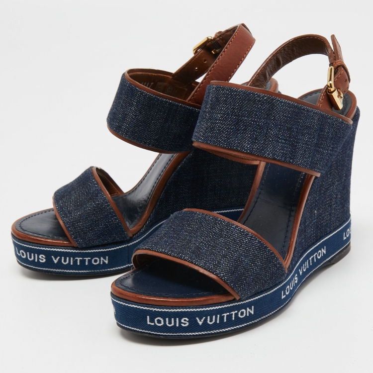 Louis Vuitton Navy Blue Denim Wedge Sandals Size 35 Louis Vuitton