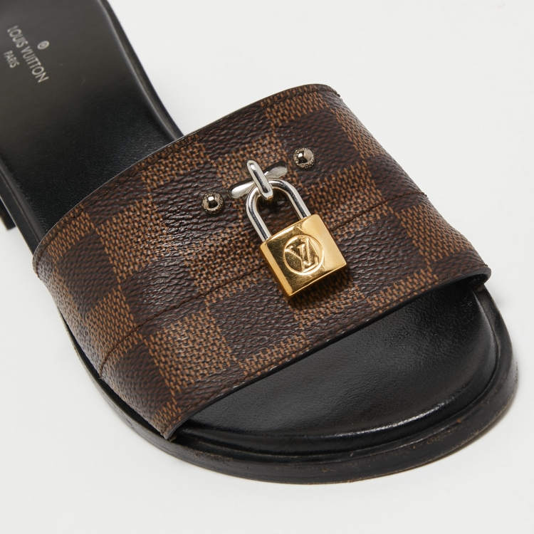 Pre Owned Louis Vuitton Brown Damier Ebene Canvas Lock It Slide Sandals Size 38