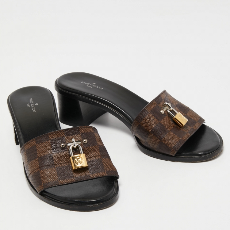 Pre Owned Louis Vuitton Brown Damier Ebene Canvas Lock It Slide Sandals Size 38
