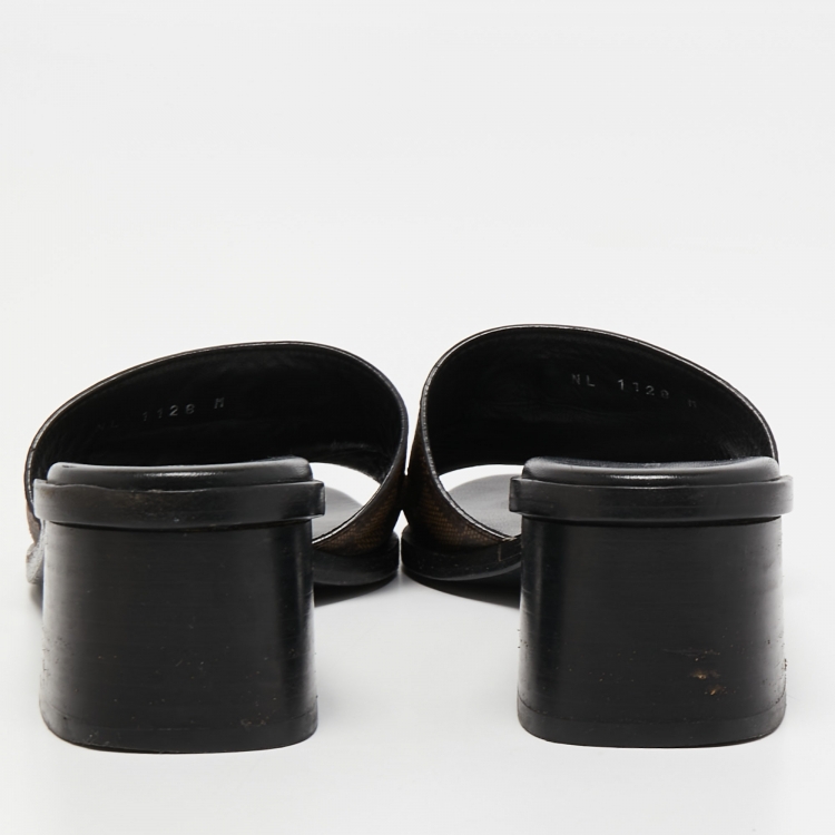 Pre Owned Louis Vuitton Brown Damier Ebene Canvas Lock It Slide Sandals Size 38