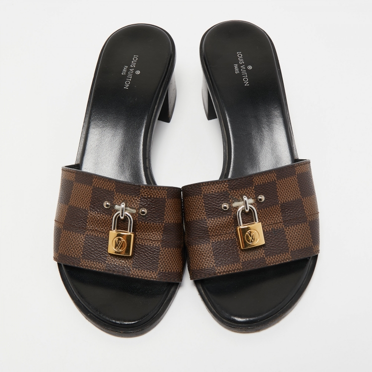 Pre Owned Louis Vuitton Brown Damier Ebene Canvas Lock It Slide Sandals Size 38