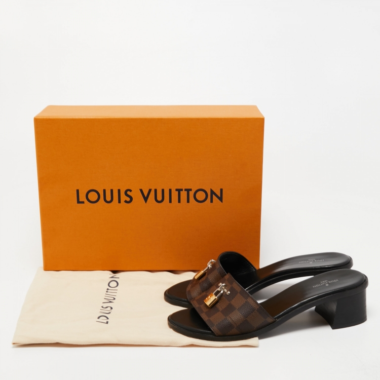 Pre Owned Louis Vuitton Brown Damier Ebene Canvas Lock It Slide Sandals Size 38