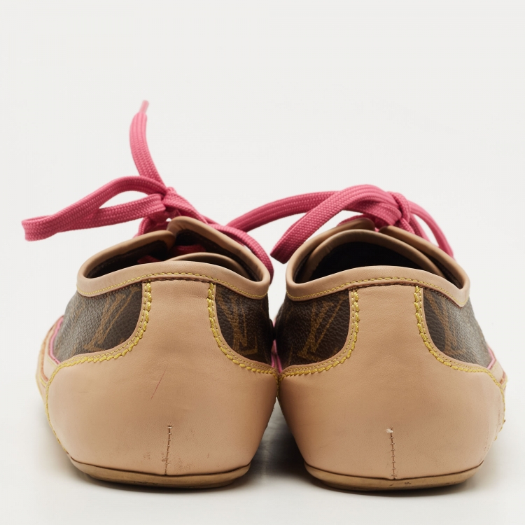 Pre Owned Louis Vuitton Brown Monogram Canvas and Leather Capucines Sneakers Size 39