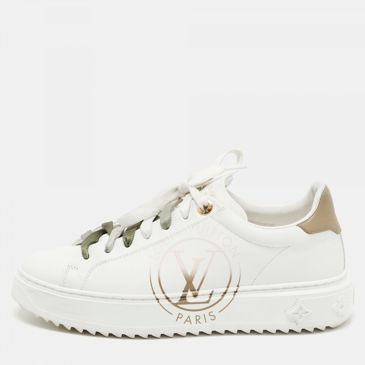 Louis Vuitton White/Green Leather Time Out Sneakers Size 37 Louis
